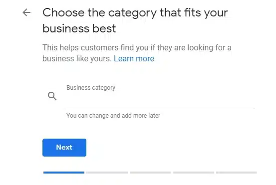 Select Business Category - Google My Business Setup