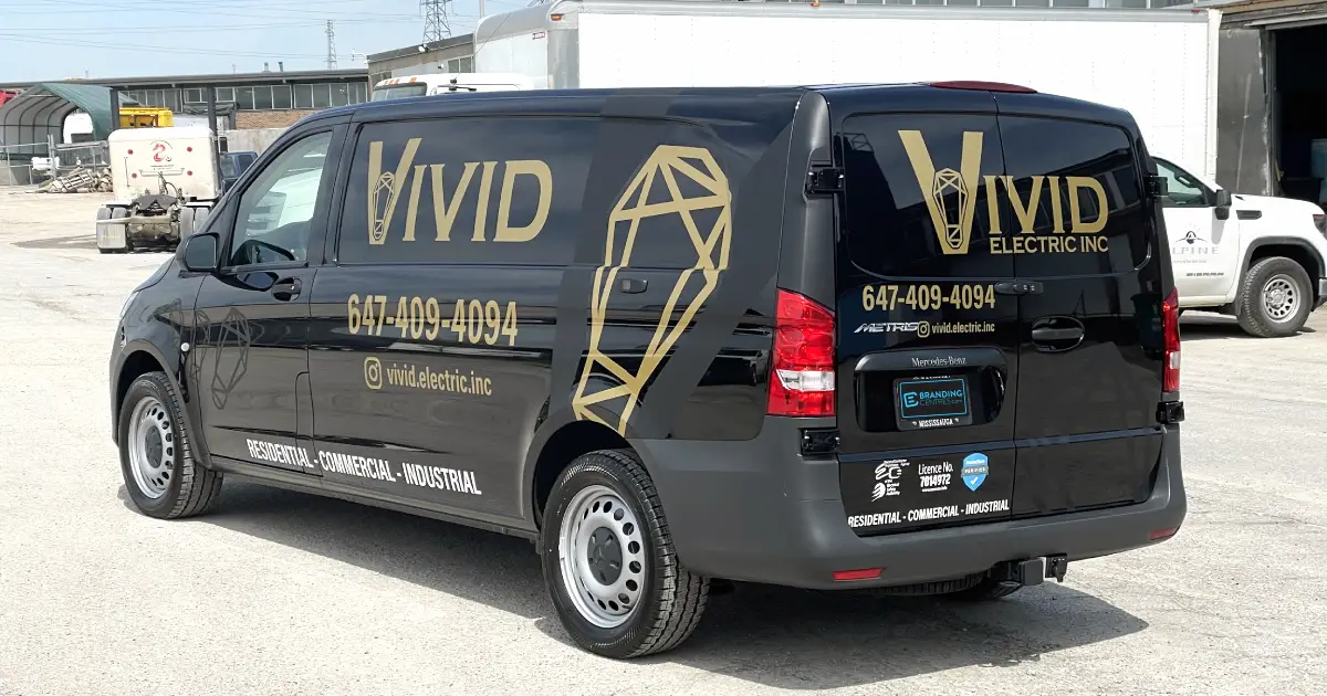 Mercedes Metris Commercial Decals for Vivid Electric Toronto - Back Angle View