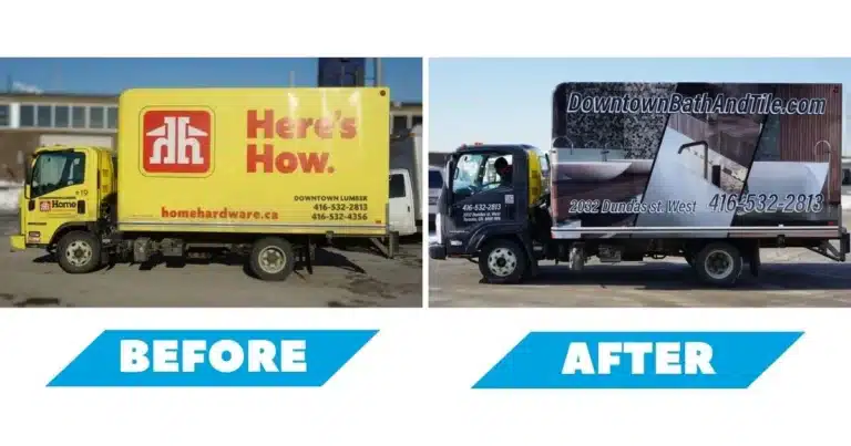 Downtown Bath & Tiles - Isuzu NPR Box Truck Full Wrap - Before and After