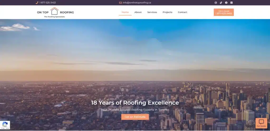 On The Top Roofing SIte Screenshot