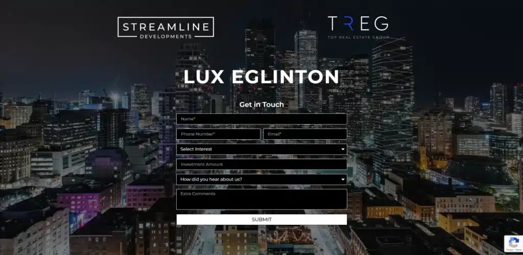 Lux Eglinton - Landing Page Screenshot
