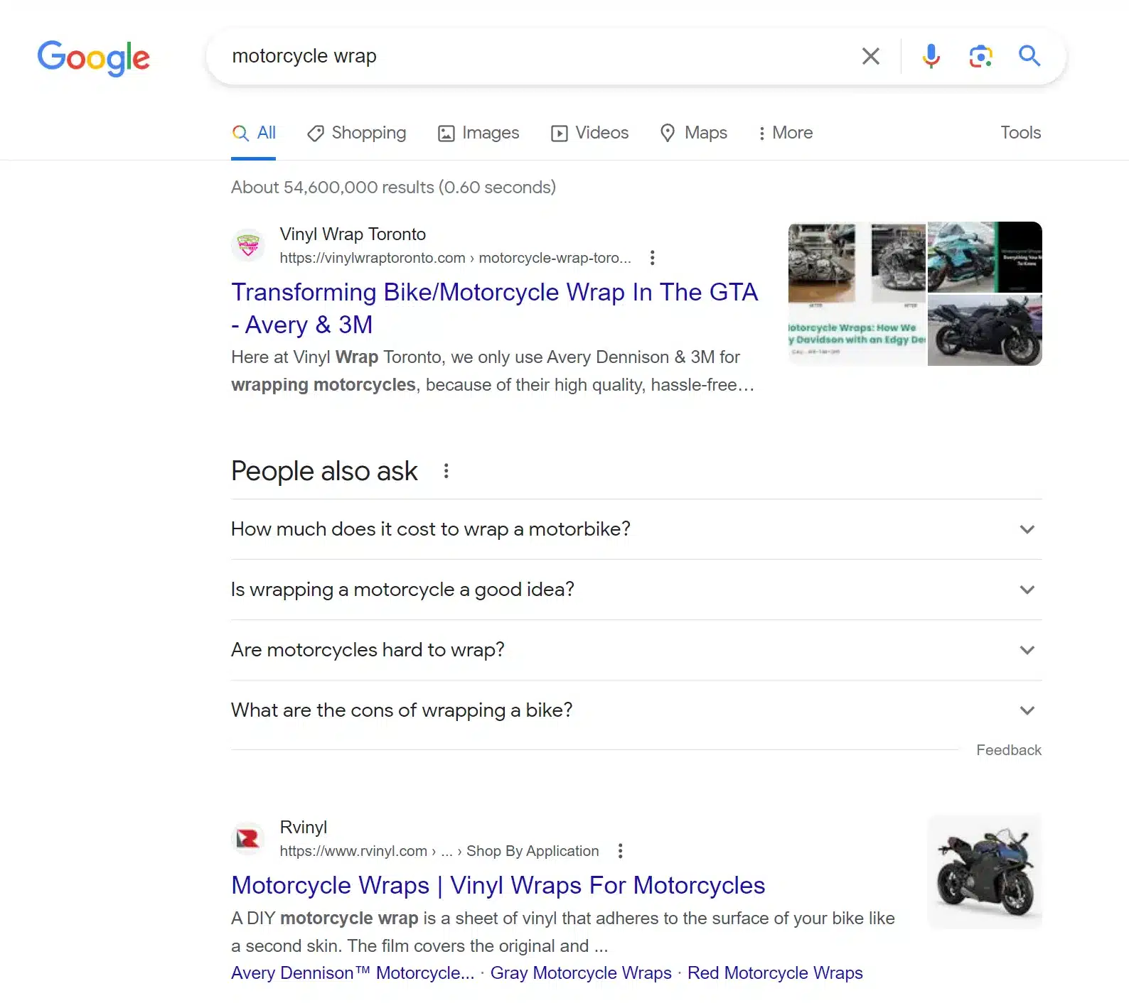 Organic Search Example on Google