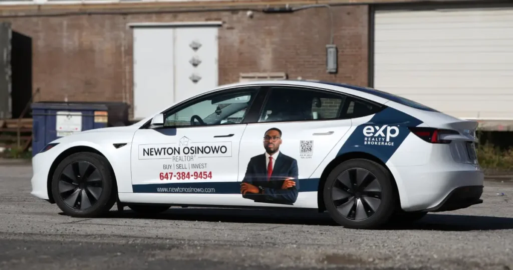 Partial wrap displayed on a Tesla Model 3