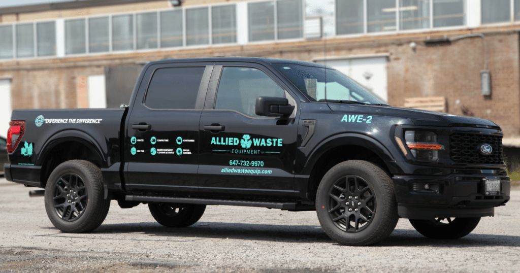 Allied Waste Equipment decals printed onto a Ford F-150