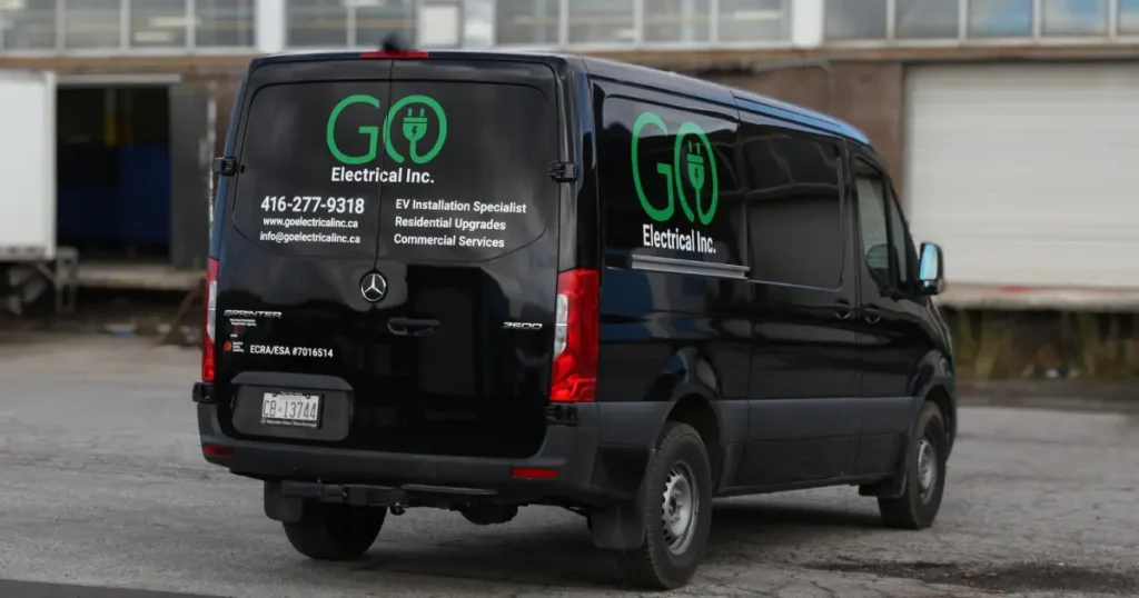 A Mercedes Sprinter 2500 showcased with Go Electrical Inc company decals