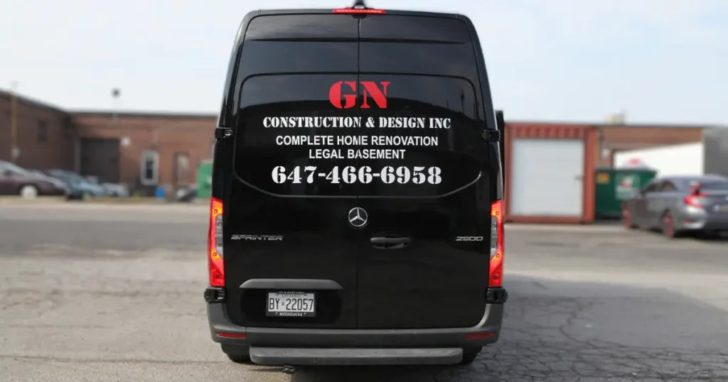 Back view of a GN Construction and Design Inc Vehicle decal