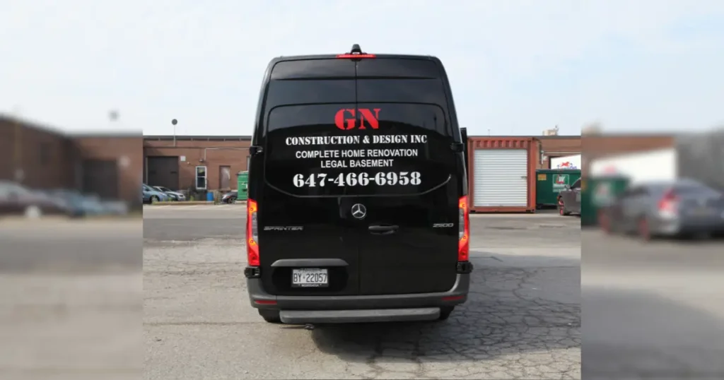 Back view of a GN Construction and Design Inc Vehicle decal