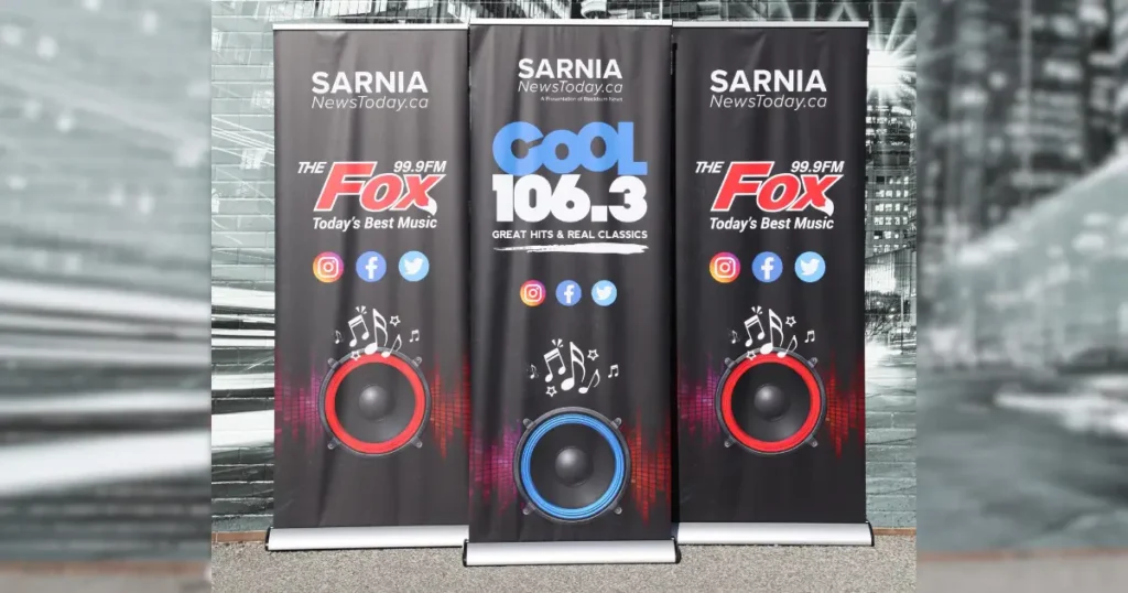 Roll up printed banner of Sarina News Today